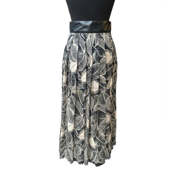 Vtg 90s Carmen Marc Valvo Silk Sheer Layered Open Belted Leaf Maxi Midi Skirt 4 - Picture 5 of 6